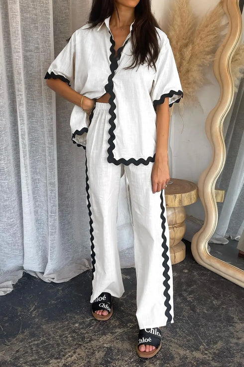 'Cassia' Half Sleeve Top and Pants Set - Celes Fashion